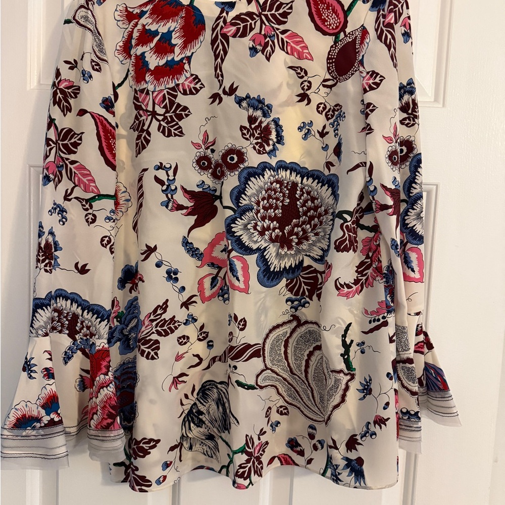 Tory Burch London Floral Silk Bell Sleeve Top